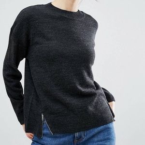 Asos Crewneck Sweater Gray Zippers